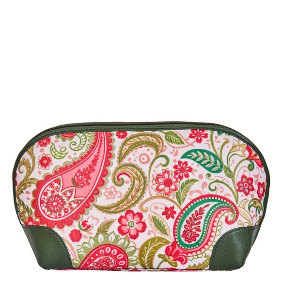 Paisley Print Fabric Cosmetic Pouch Bag for Women, Travel Case with Leather trim - Picture 8 of 8